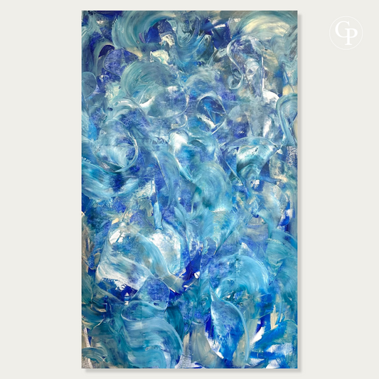 Timo Wedell Malibu Waves XXL abstract expressionist blue painting, textured waves canvas art | Oeuvre originale peinture abstraite bleue vagues de Malibu par Timo Wedell, tableau expressionniste contemporain XXL Galerie Popincourt