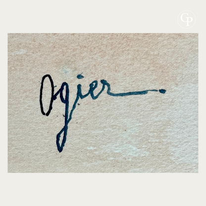 Handwritten signature by artist Marie-Louise Ogier on the back of the Arches paper |Signature originale écrit de la main de l'artiste Marie-Louise Ogier au dos du papier ARCHES.