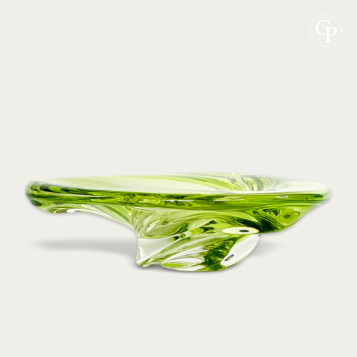 "Patelle" Centerpiece, Lime Chartreuse Crystal, Circa 1965
