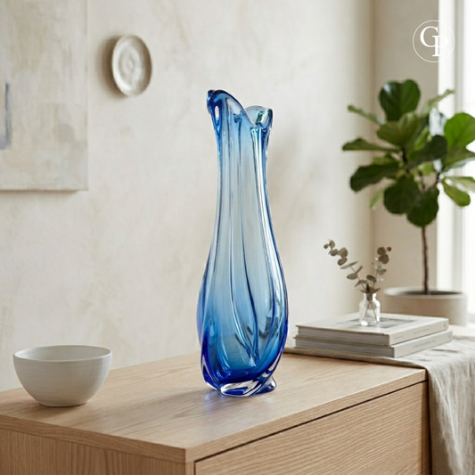 Vase Corail Val Saint Lambert René Delvenne - Mid-Century Cobalt Blue Crystal Art Glass Showroom 1956